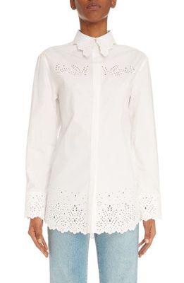 paco rabanne Embroidered Eyelet Cotton Button-Up Shirt in Optical White