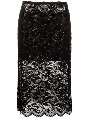 Paco Rabanne floral-lace midi skirt - Black