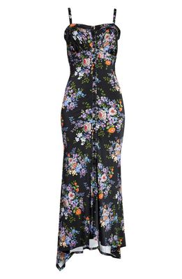 paco rabanne Floral Print Asymmetric Button-Up Midi Dress in Black Large Liberty