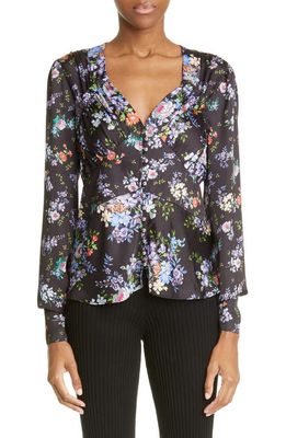 paco rabanne Floral Print Button Front Balloon Sleeve Blouse in Black Medium Liberty