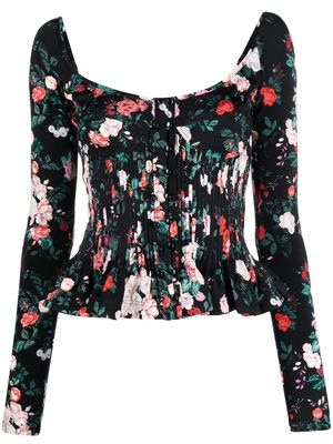 Paco Rabanne floral-print corset-style blouse - Black