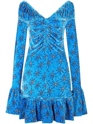 Paco Rabanne floral-print flared velvet minidress - Blue