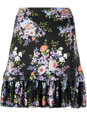 PACO RABANNE floral-print ruffle-hem skirt - Black