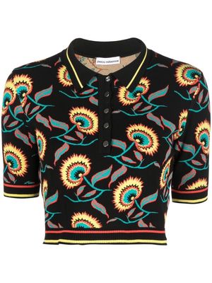 Paco Rabanne floral-print short-sleeved polo shirt - Black