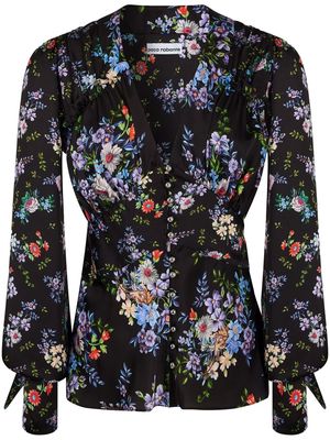 Paco Rabanne floral-print silk shirt - Black