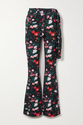 Paco Rabanne - Floral-print Stretch-jersey Flared Pants - Black