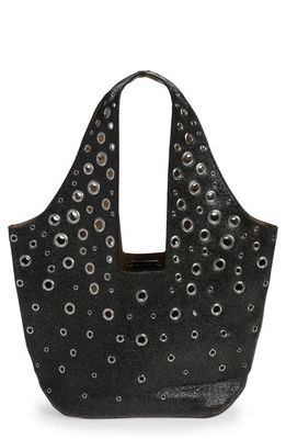 paco rabanne Grommet Studded Goatskin Leather Tote in Black /Silver M004