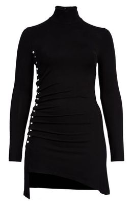 paco rabanne Long Sleeve Asymmetric Snap Minidress in Black