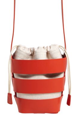 paco rabanne Mini Cage Leather Bucket Bag in M201 Lava /Cherry