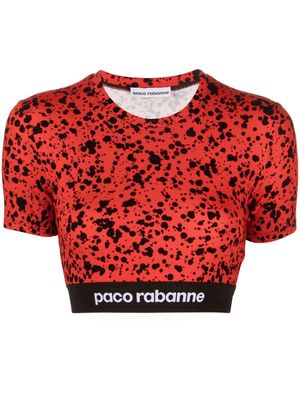 PACO RABANNE paint-splatter print jersey crop top - Red
