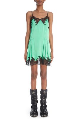 paco rabanne Pleated Lace Satin Minidress in Bright Green