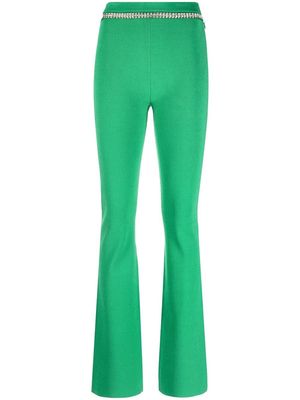 Paco Rabanne rhinestone-embellished ribbed-knit flared trousers - Green