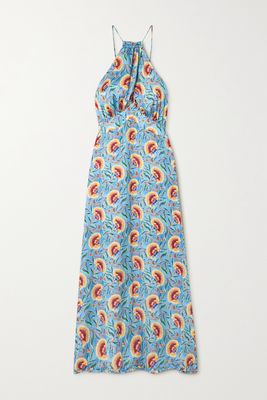 Paco Rabanne - Ruffled Floral-print Satin Maxi Dress - Blue