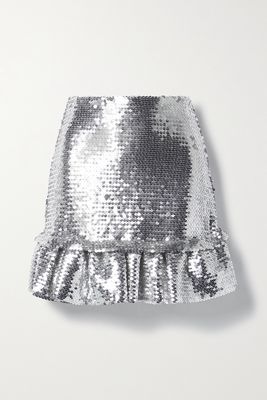 Paco Rabanne - Ruffled Sequined Tulle Mini Skirt - Silver