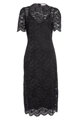 paco rabanne Scallop Floral Stretch Lace Dress in Black