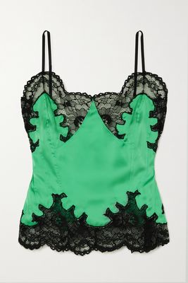 Paco Rabanne - Scalloped Lace-trimmed Satin Camisole - Green