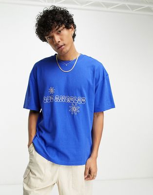 PacSun boxy stitch detail t-shirt in blue