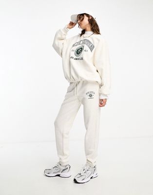 Pacsun collegiate slogan slim sweatpants in heather oatmeal - part of a set-White