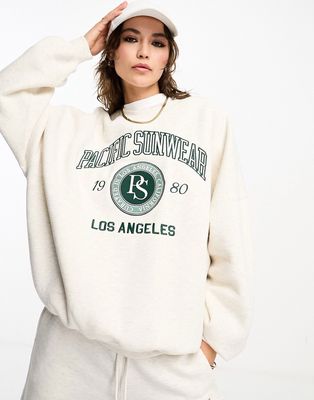 Pacsun collegiate slogan sweater in heather oatmeal - part of a set-Navy