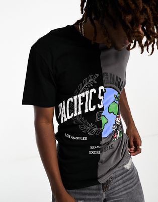 Pacsun copy and paste splice t-shirt in black and gray-Multi