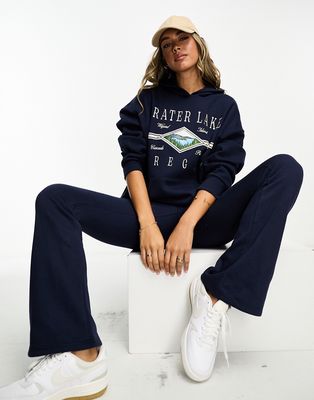 Pacsun crater lake slogan hoodie in navy - part of a set-Purple