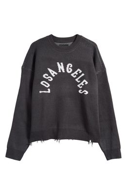 PacSun Crop Destroyed LA Crewneck Sweater in Off Black