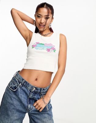 PacSun cropped tank top in rib with surf graphic-White