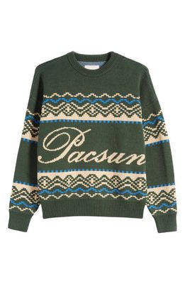 PacSun Fair Isle Crewneck Sweater in Green