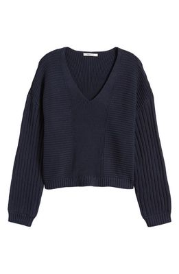 PacSun Feel the Breeze Mix Stitch Cotton V-Neck Sweater in Navy Blazer