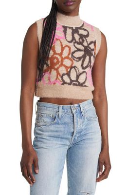 PacSun Floral Intarsia Mock Neck Sleeveless Sweater in Spacedye Doodle