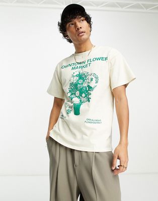 PacSun flower market motif t-shirt in cream-White