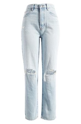 PacSun Joan Ripped High Waist Straight Leg Dad Jeans in Medium Indigo