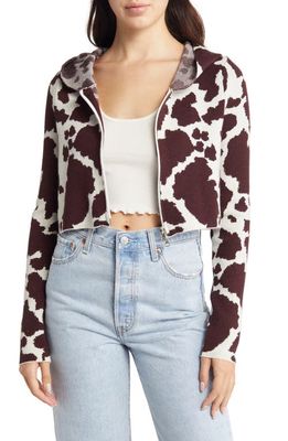 PacSun Kelly Crop Hooded Cardigan in Cow Print