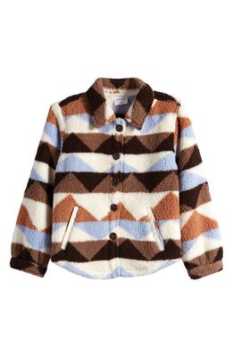 PacSun Kids' Homecoming Geo Stripe High Pile Fleece Shirt Jacket in Brown Geometric
