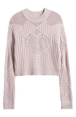 PacSun Lovely Heart Mix Stitch Mock Neck Crop Sweater in Cloud Gray