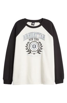 PacSun Manhattan Raglan Sleeve Sweatshirt in Blanc De Blanc /Anthracite