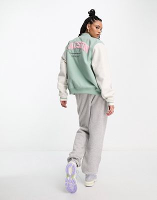 PacSun oversized varsity jacket in mint and cream-Multi