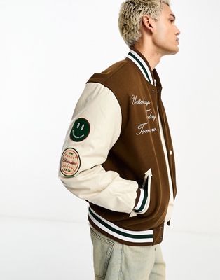 Pacsun paradise varsity bomber jacket in brown