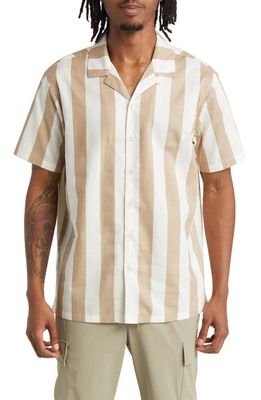 PacSun Resort Stripe Short Sleeve Camp Shirt in Tan