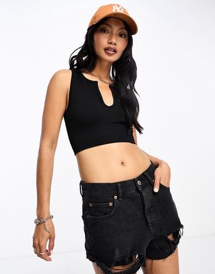 PacSun seamless marigold notch neck cropped tank top in jet black