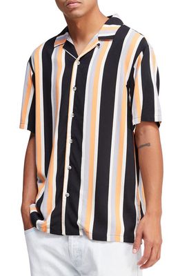 PacSun Stripe Short Sleeve Button-Up Camp Shirt in Black/White
