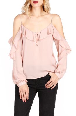 PAIGE Arabeth Cold Shoulder Silk Blouse in Misty Rose