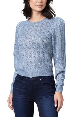 PAIGE Athena Pointelle Crewneck Sweater in Moondust Blue/Silver