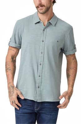 PAIGE Bayden Slub Short Sleeve Button-Up Shirt in Blue Shell