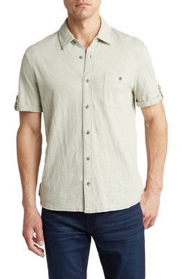 PAIGE Brayden Short Sleeve Cotton Jersey Button-Up Shirt in Garden Mint 