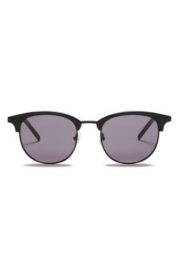 PAIGE Cameron 50mm Round Sunglasses in Black Satin With Grey Lens