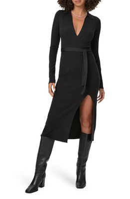 PAIGE Carmen Tie Waist Long Sleeve Midi Sweater Dress in Black