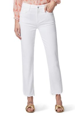 PAIGE Cindy Frayed High Waist Ankle Straight Leg Jeans in White Noise W/Grand Hem