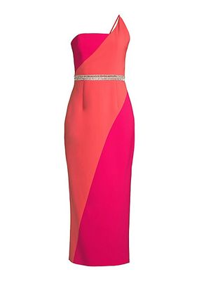 Paige Colorblocked Crystal-Embellished Midi-Dress