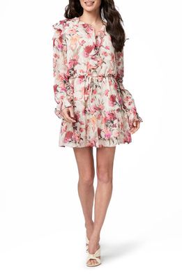 PAIGE Garcelle Floral Ruffle Long Sleeve Silk Dress in Antique White
